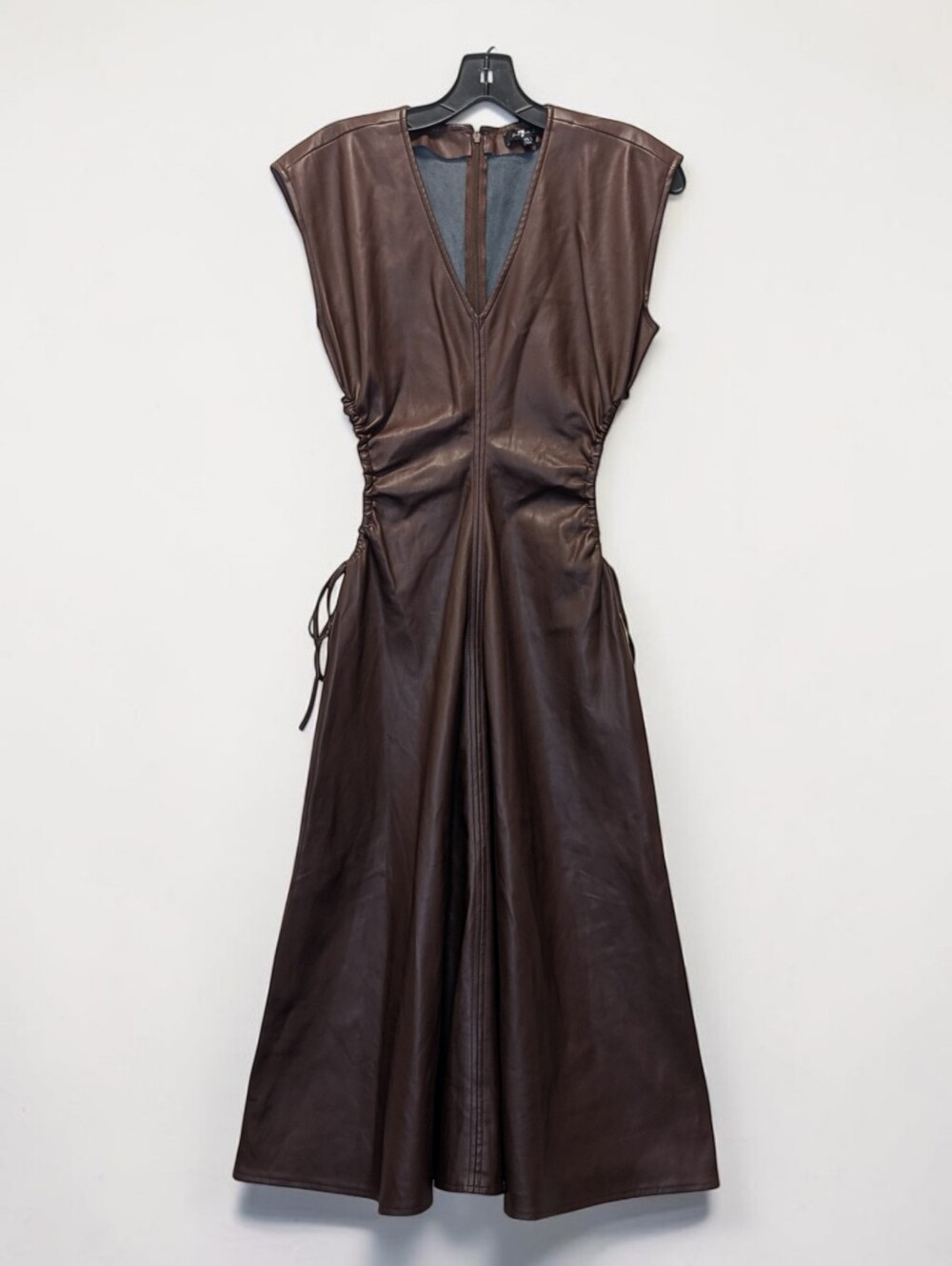 7 For All Mankind Chocolate Brown Faux Leather Cutout Midi Dress XS